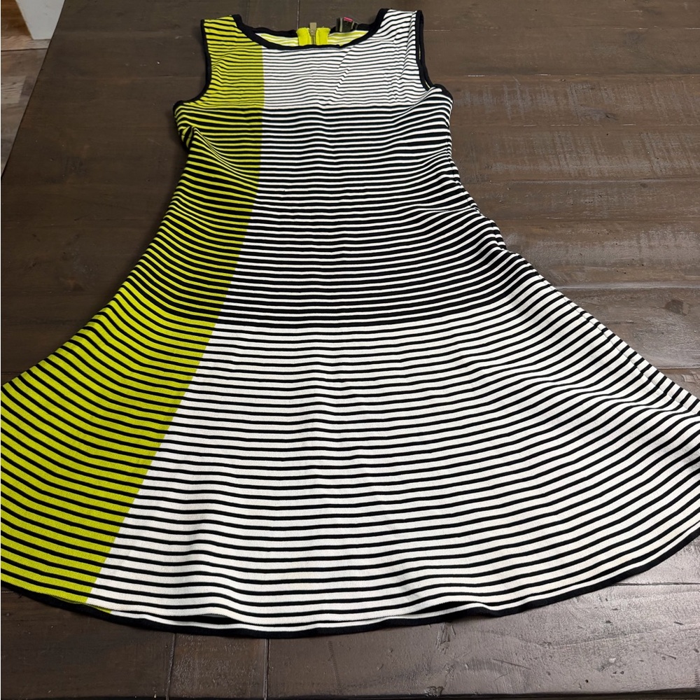 Vince Camuto Black and White Striped Dress with Yellow Accent